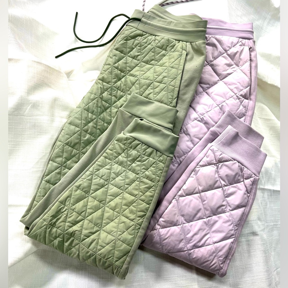 Athleta Quilted Joggers in Sage and Lilac